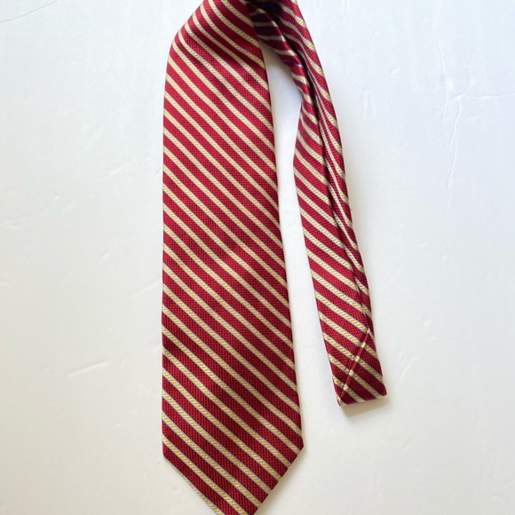 Talbots men’s Pinstriped tie Red Gold w/Light blue - Picture 2 of 9